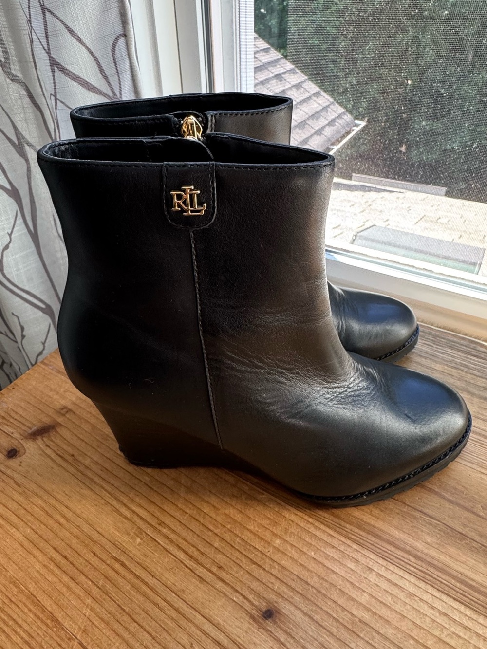 Ralph Lauren Shaley Calfskin Wedge  Black Bootie 6B